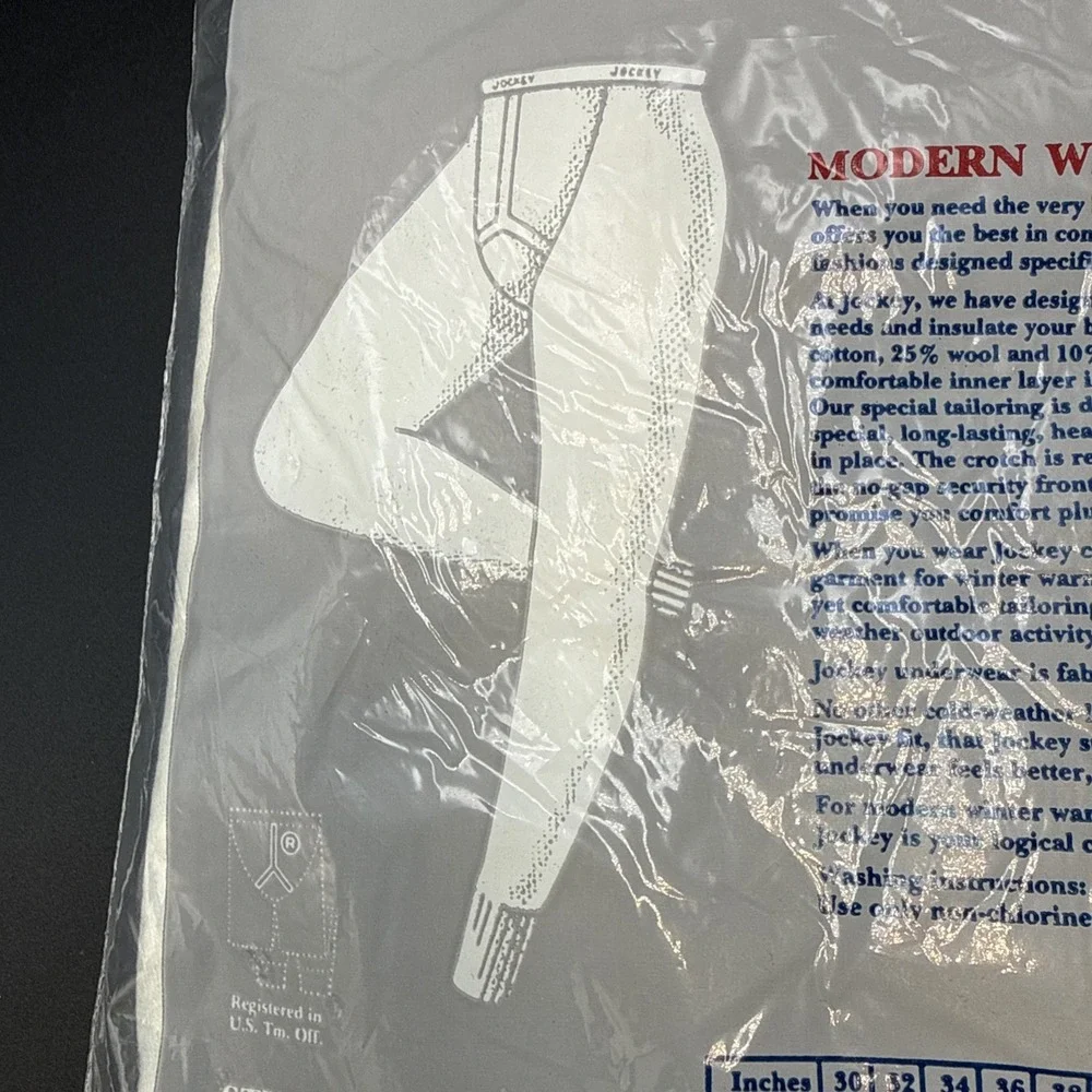 Vtg 1987 Jockey Long Underwear, Long Johns 38‎ Sealed Wool Cotton Nylon Blend